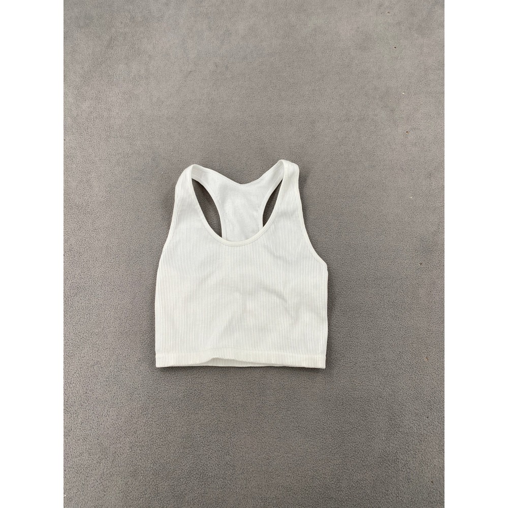 Z by Zella White Ribbed Racerback Crop Tank Top Small RN58665